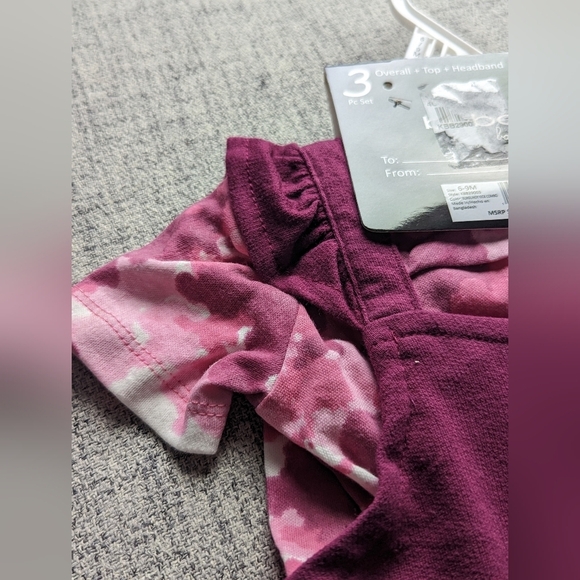 Adorable BEBE 3 piece little girls set Overalls + Top + Headband - Picture 4 of 10